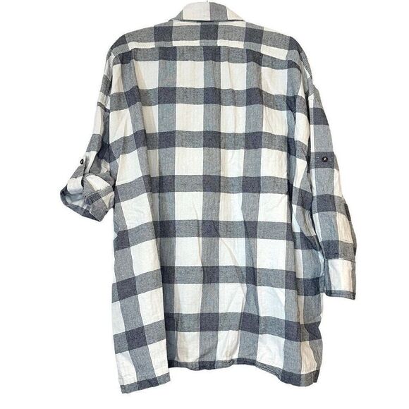 Audrey 3+1 Plaid Roll Tab Long Sleeve Button-Up Shirt Black & White Medium - Picture 4 of 6